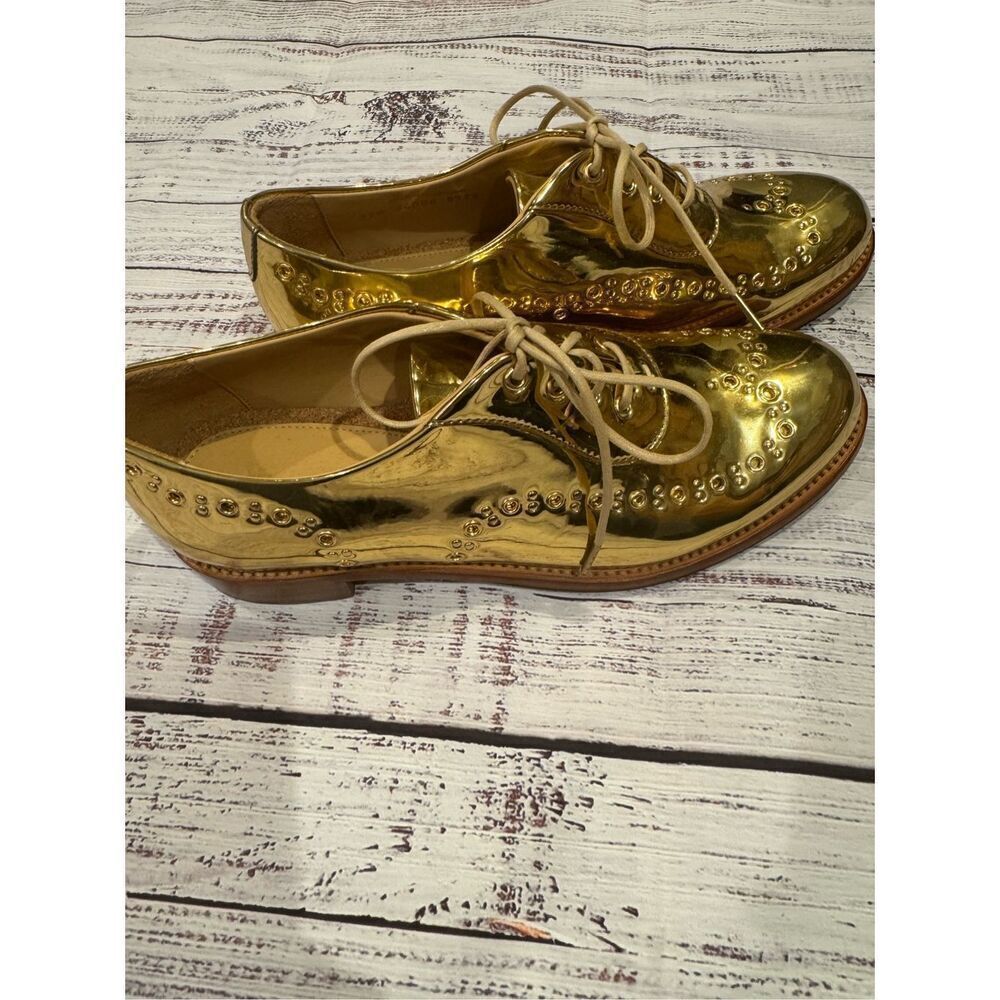 The Office of Angela Scott Mr Leopold gold patent leather Oxford 37.5/7.5 new wi - Picture 4 of 7